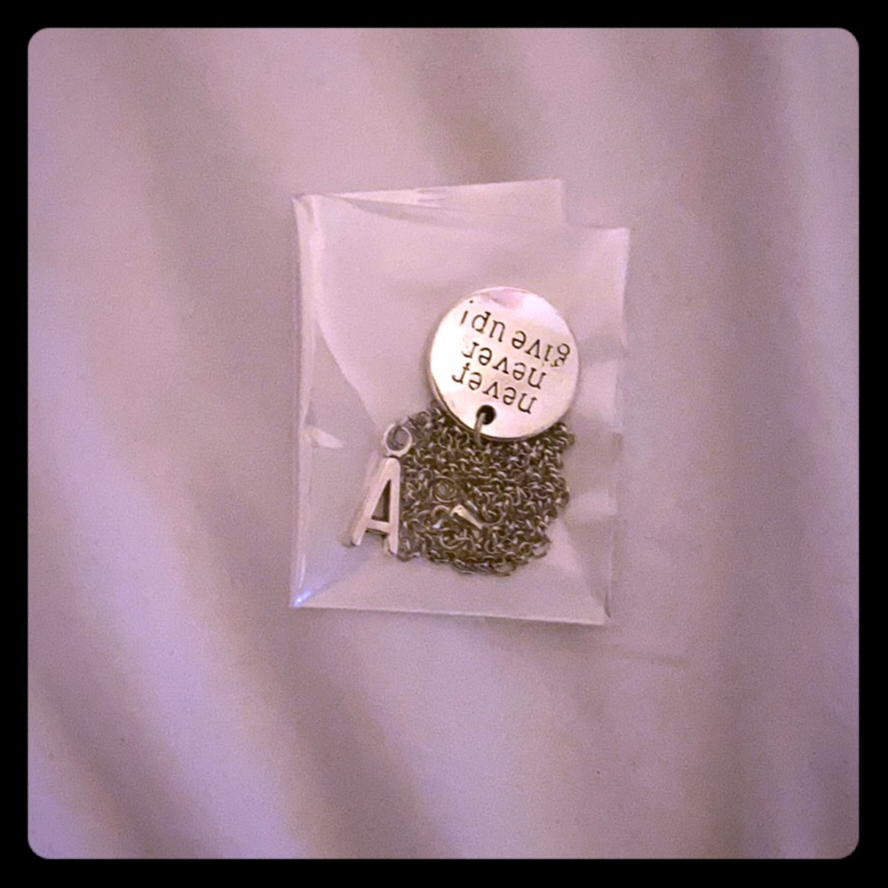 “Never Never Give Up!” Silver Necklace